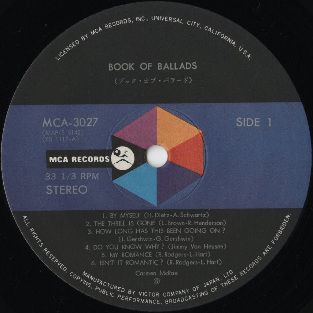 Carmen McRae – Book Of Ballads (MCA-3027) 1977 JPN MCA - Victor | 中古LP