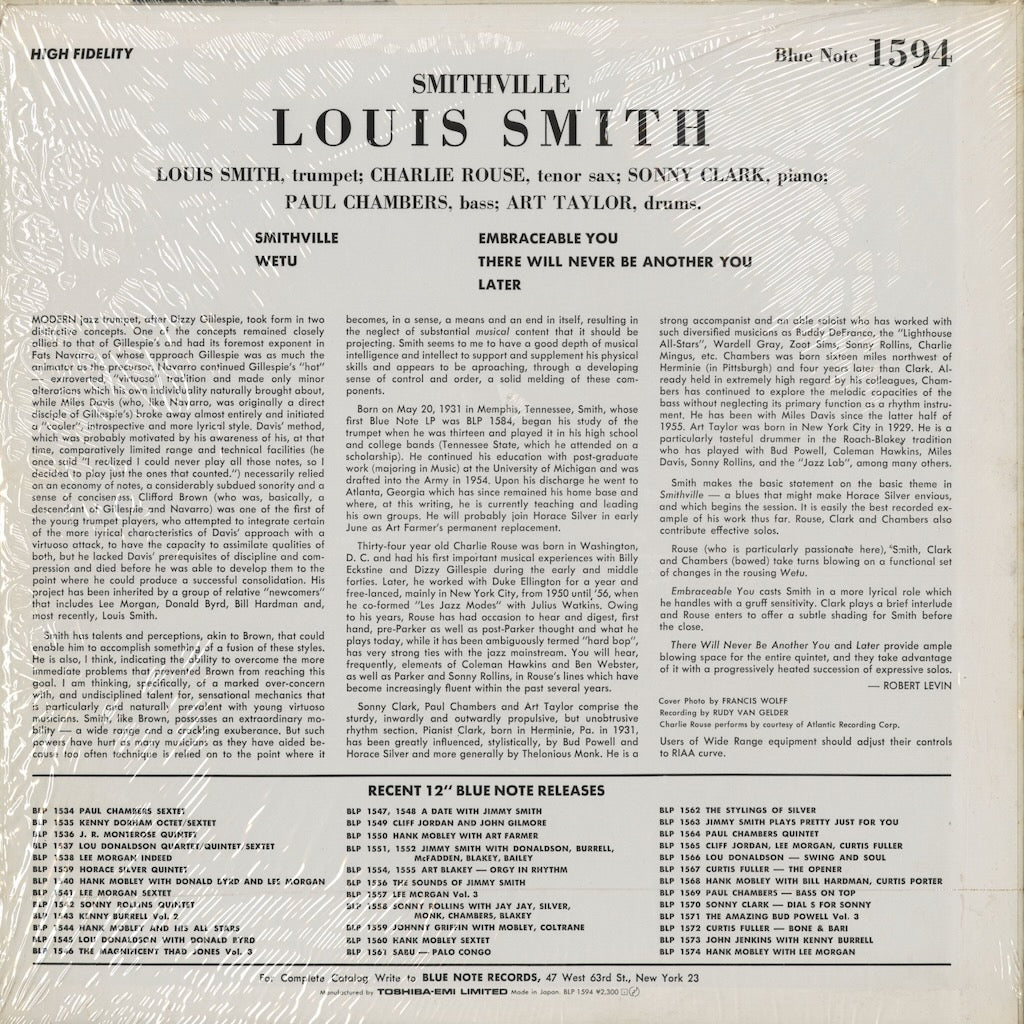 Louis Smith - Smithville (BLP 1594) 1984 JPN Blue Note｜中古LP