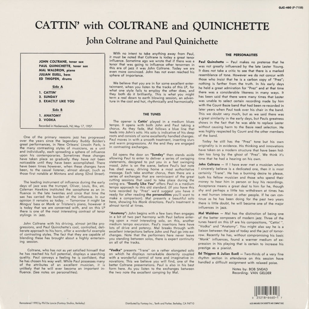 John Coltrane / ジョン・コルトレーン / Cattin' With Coltrane And Quinichette (OJC-460)