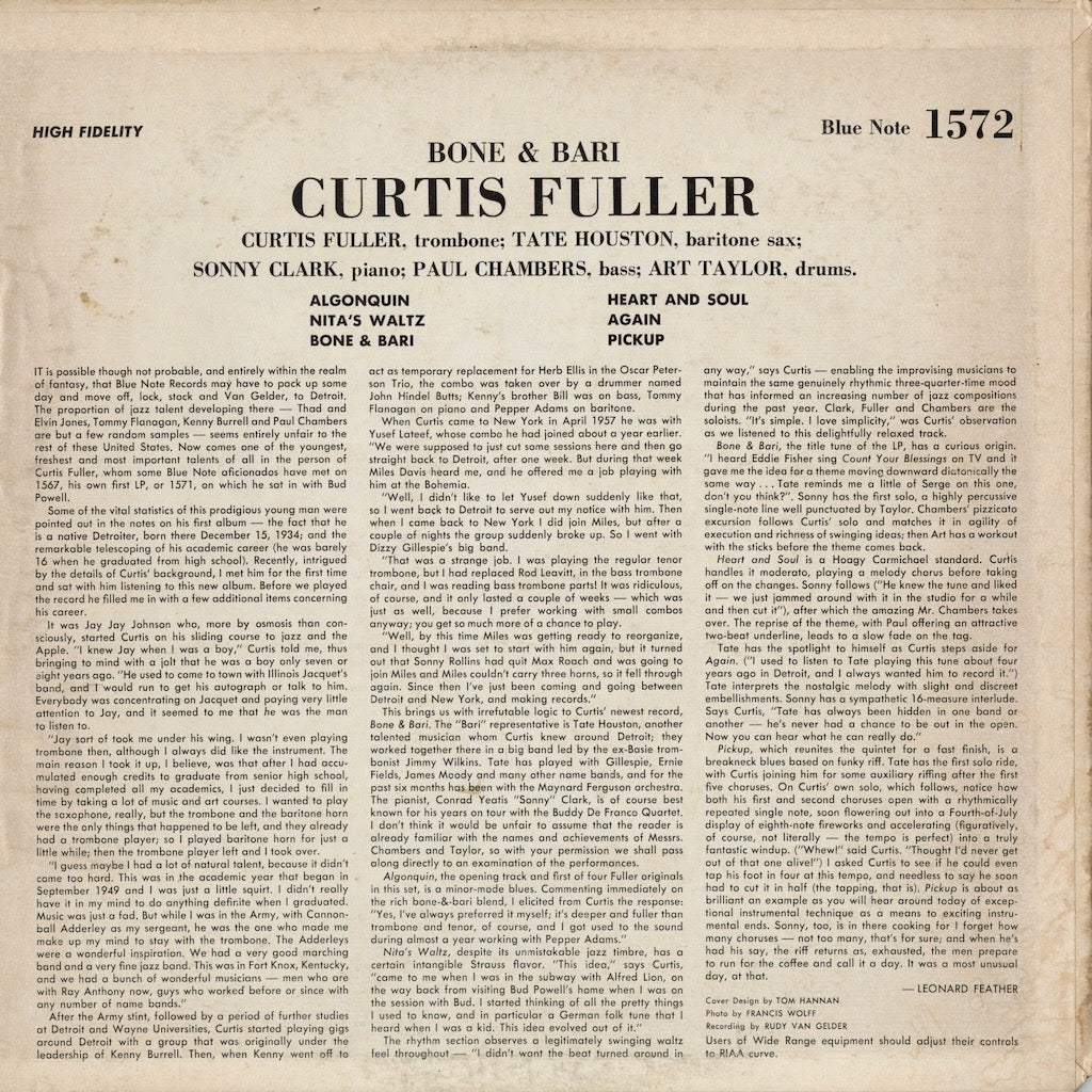 Curtis Fuller / Bone & Bari (BLP 1572) 1972 US Blue Note｜中古LP