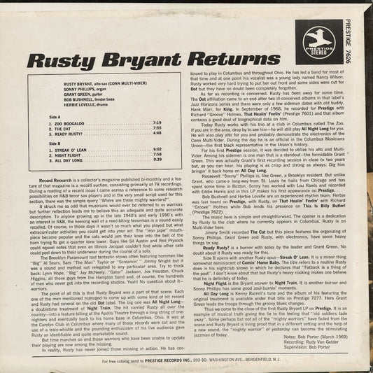 Rusty Bryant - Rusty Bryant Returns (PRST 7626) 1969 US Prestige｜中古LP