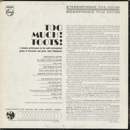 Toots Thilemans - Too Much! Toots! (PHM 200-188) 1965 US Philips｜中古LP