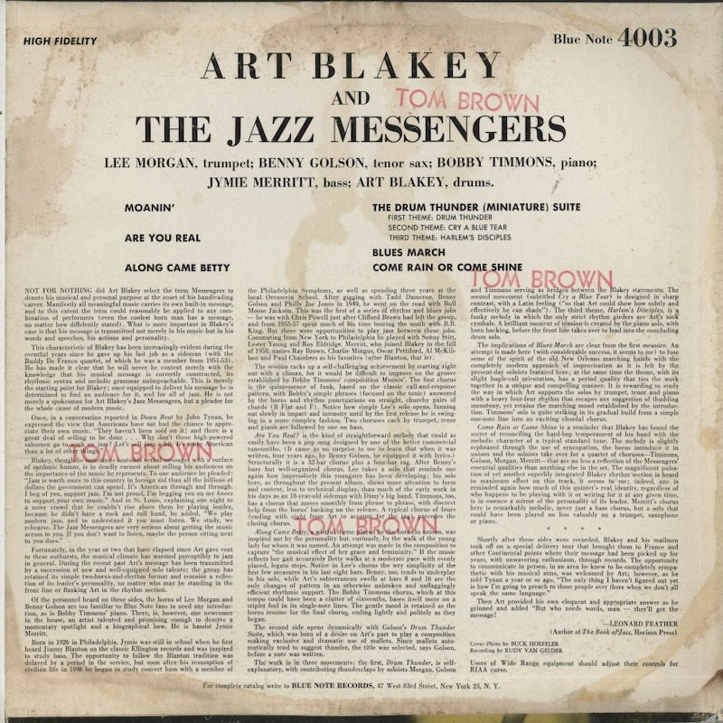 Art Blakey And The Jazz Messengers / アート・ブレイキー＆ジャズ・メッセンジャーズ (BLP 4003)