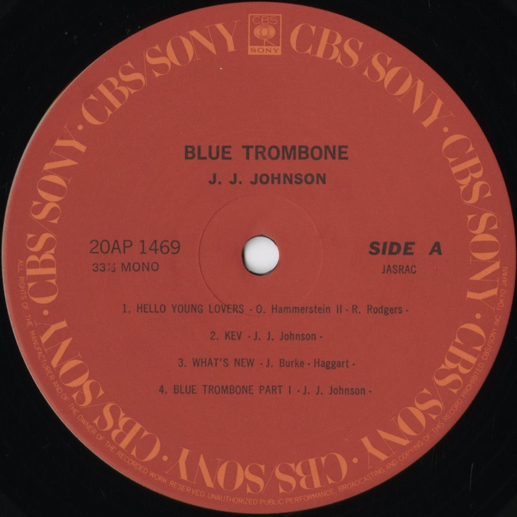 J.J. Johnson - Blue Trombone (20AP 1469) 1979 JPN CBS/Sony｜中古LP