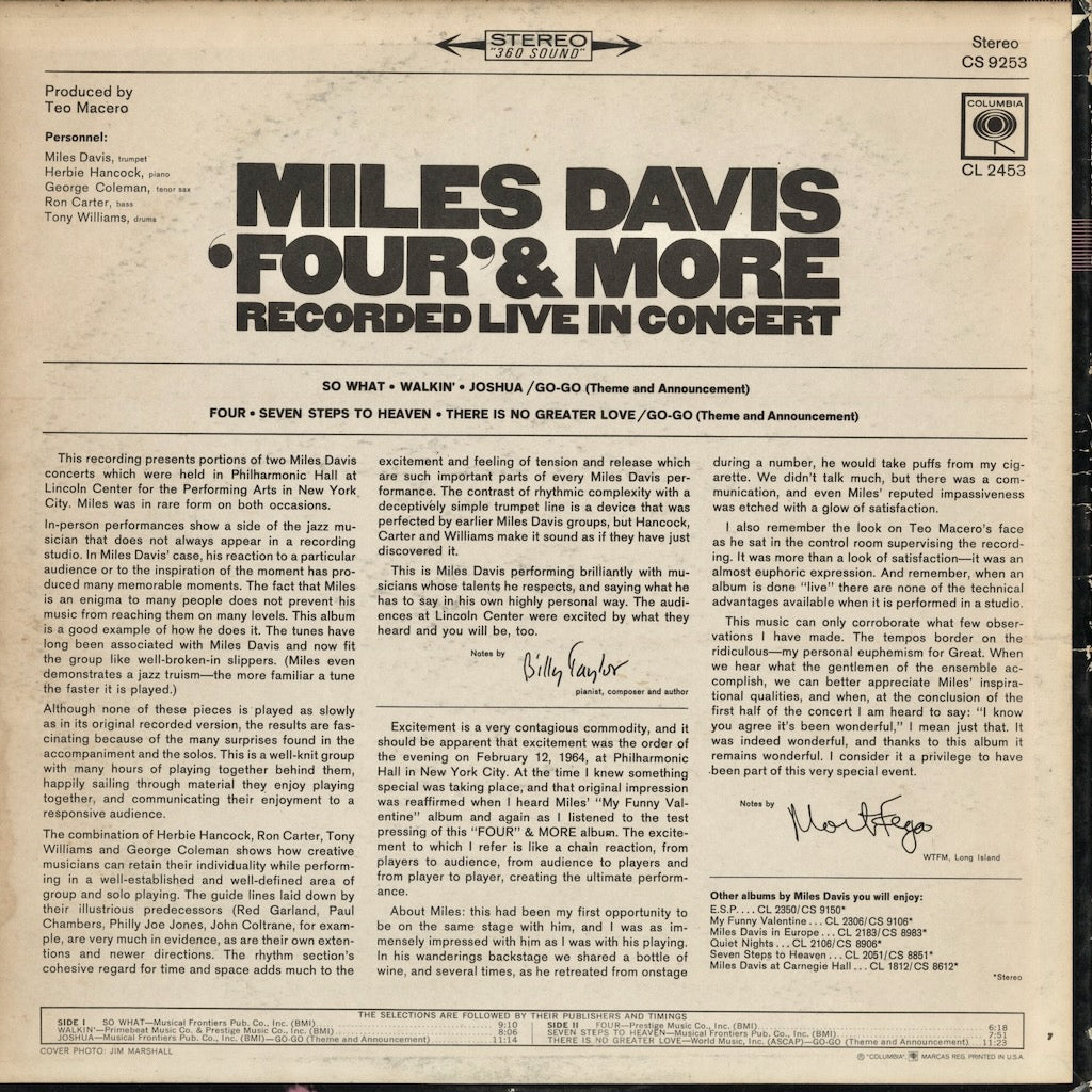 Miles Davis - 'Four' & More - Recorded Live In Concert (CS 9253) 1966 US Columbia｜中古LP