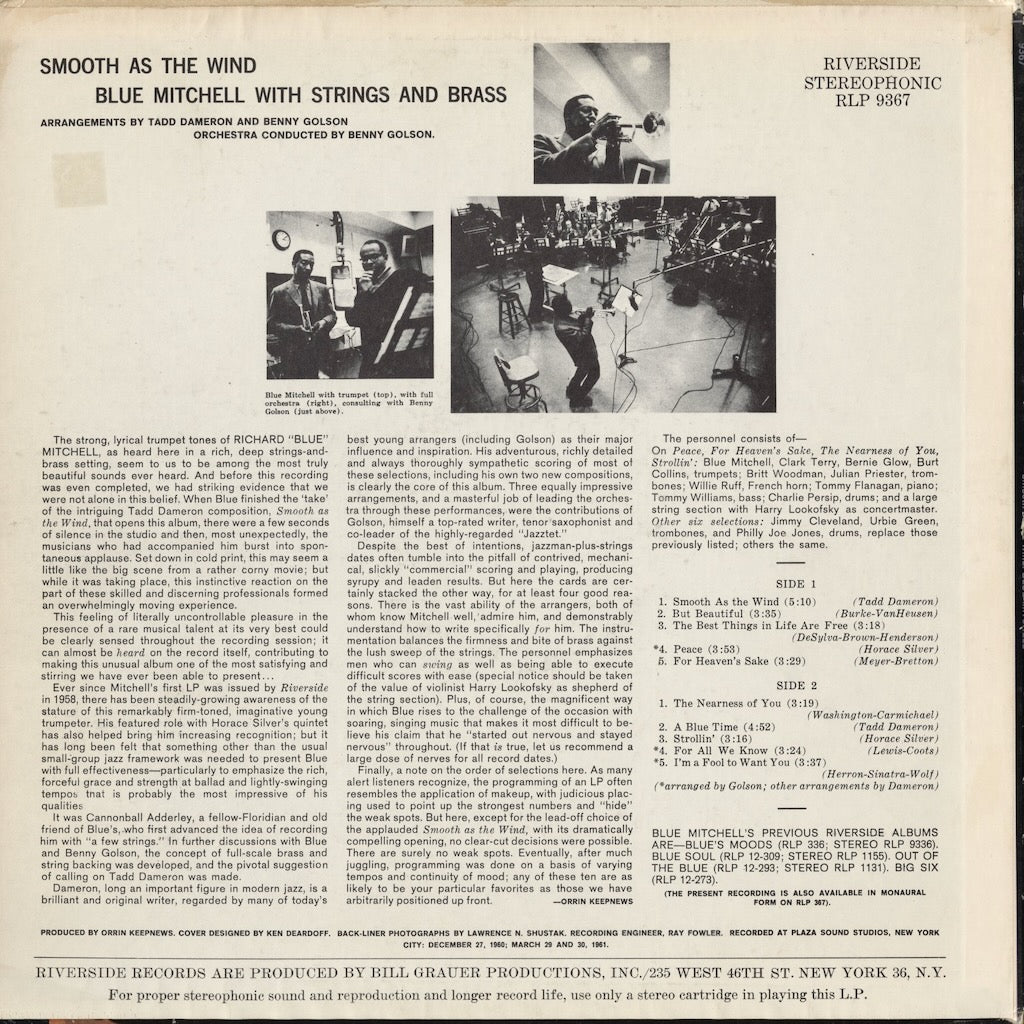 Blue Mitchell - Smooth As The Wind (RLP 9367) LP 1961 US Riverside｜中古LP