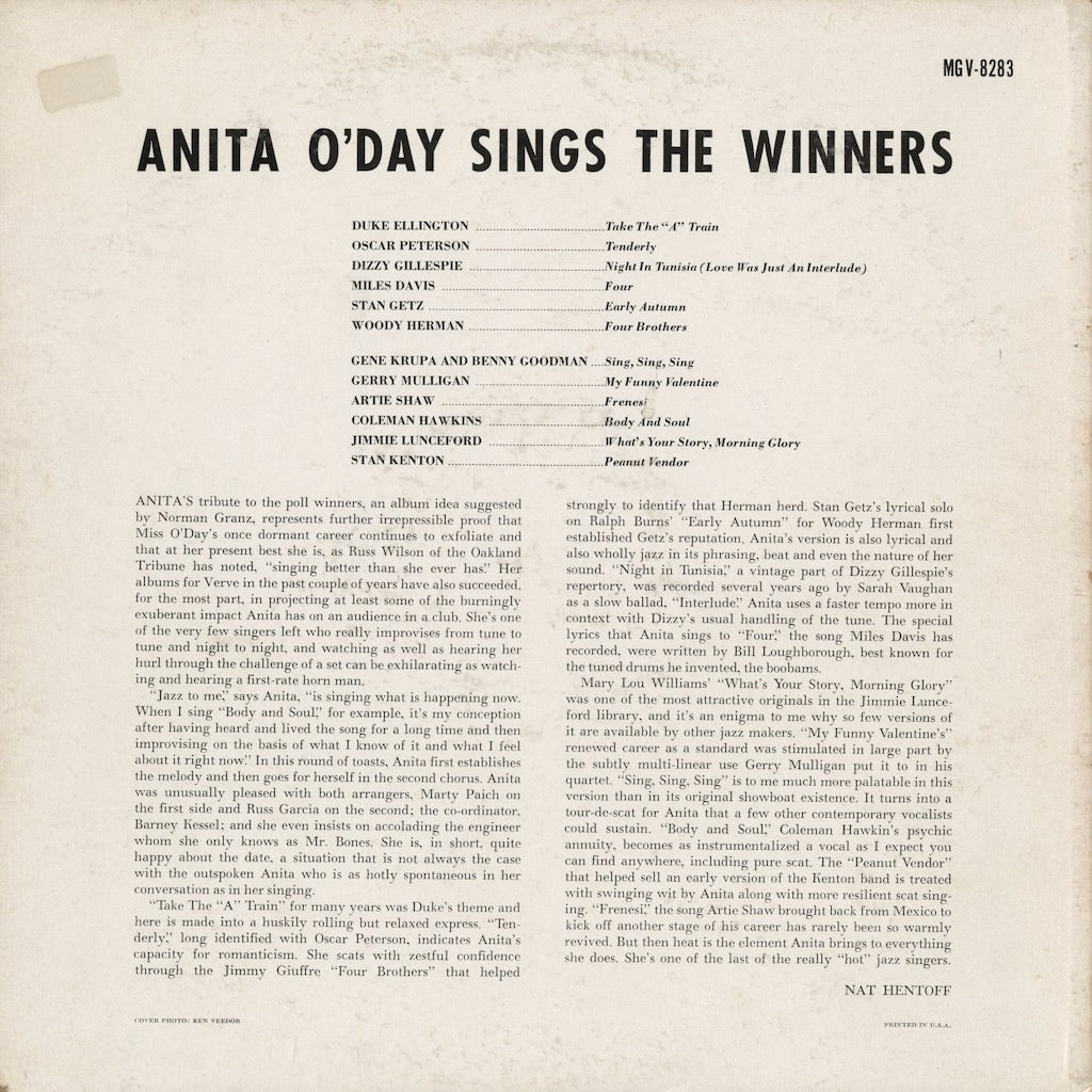 Anita O'Day - Sings The Winners (MG V-8283) LP 1958 US Verve｜中古LP