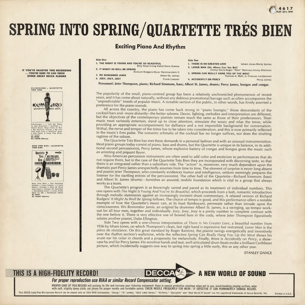 Quartette Tres Bien - Spring Into Spring (DL 4617) 1965 US Decca｜中古LP