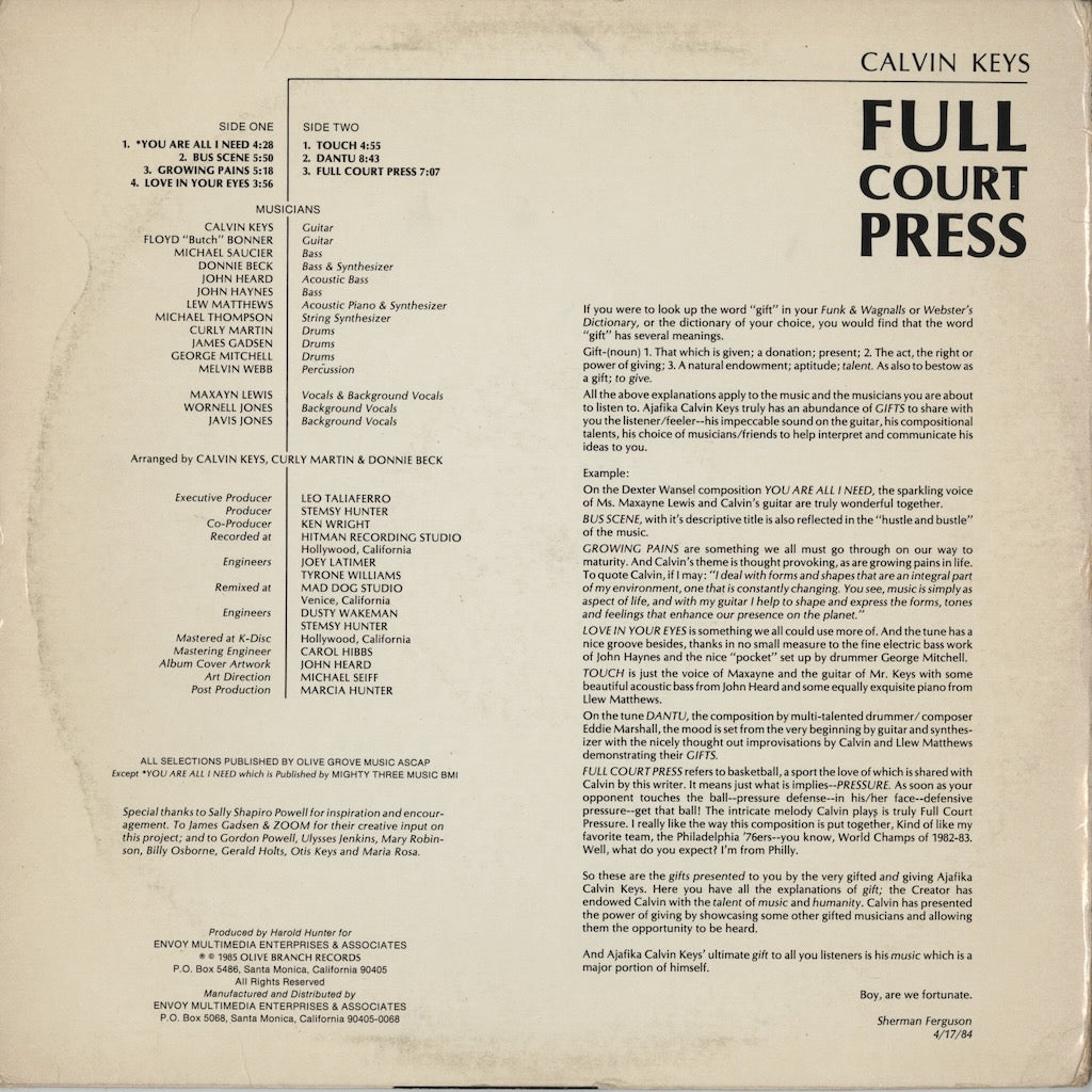 Calvin Keys / カルヴィン・キーズ / Full Court Press (ER 5453)