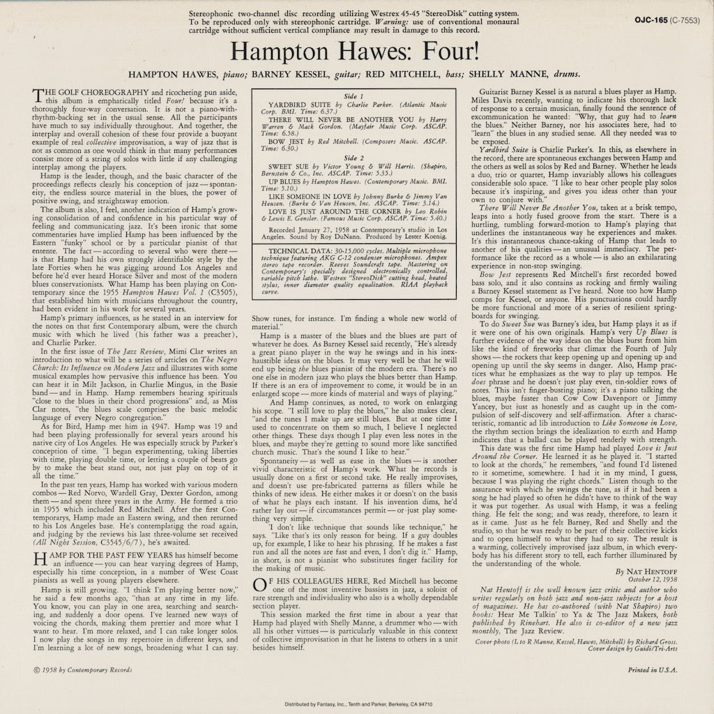 Hampton Hawes / ハンプトン・ホウズ / Four! (OJC-165)