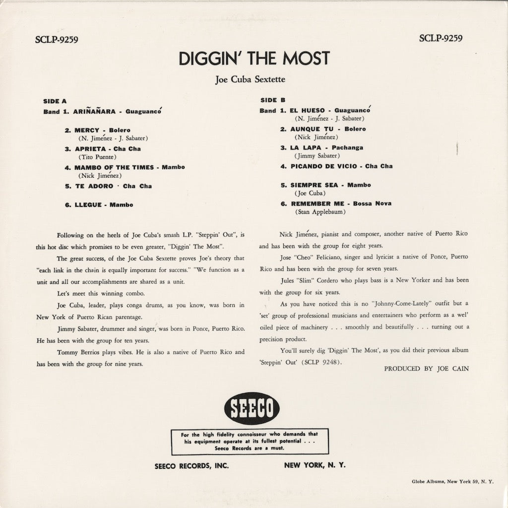 Joe Cuba Sextet / ジョー・キューバ / Diggin' The Most (SCLP-9259)