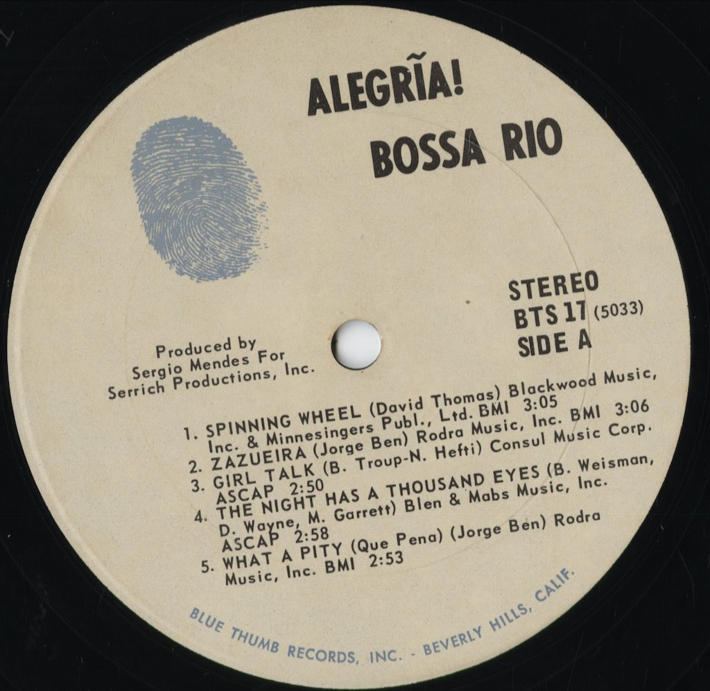 Bossa Rio - Alegria (BTS 17) 1970 US Blue Thumb｜中古LP