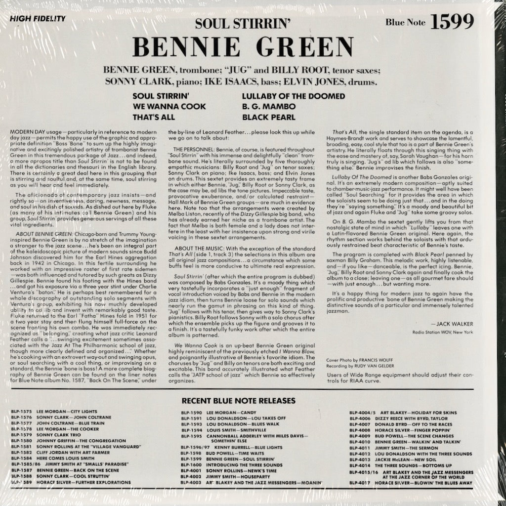Bennie Green - Soul Stirrin' (BLP 81599) LP 1972 US Blue Note - United Artists｜中古LP