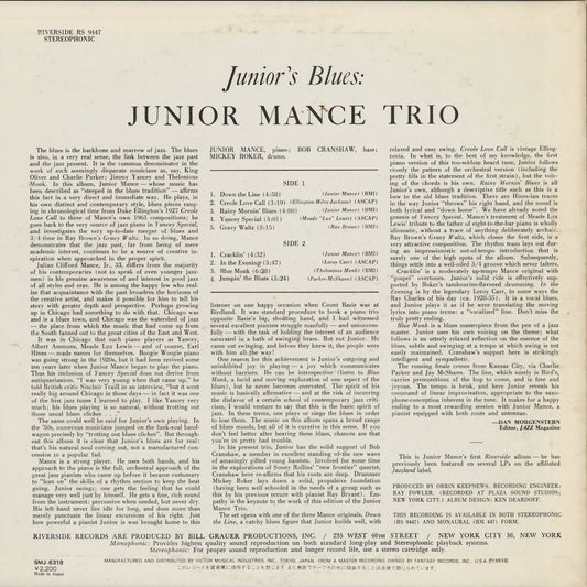 Junior Mance - Junior's Blues (SMJ-6318) 1983 JPN Riverside｜中古LP