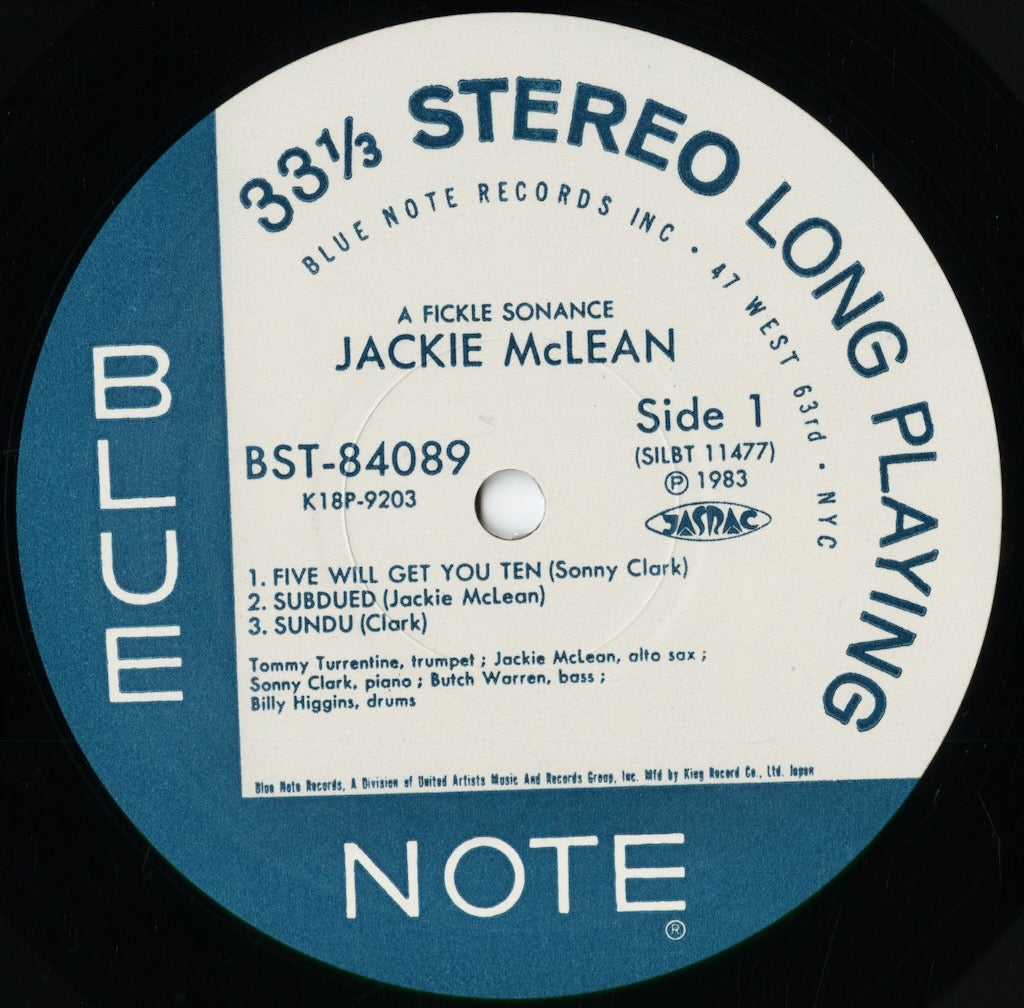 Jackie McLean - A Fickle Sonance (K18P 9203) 1983 JPN Blue Note｜中古LP