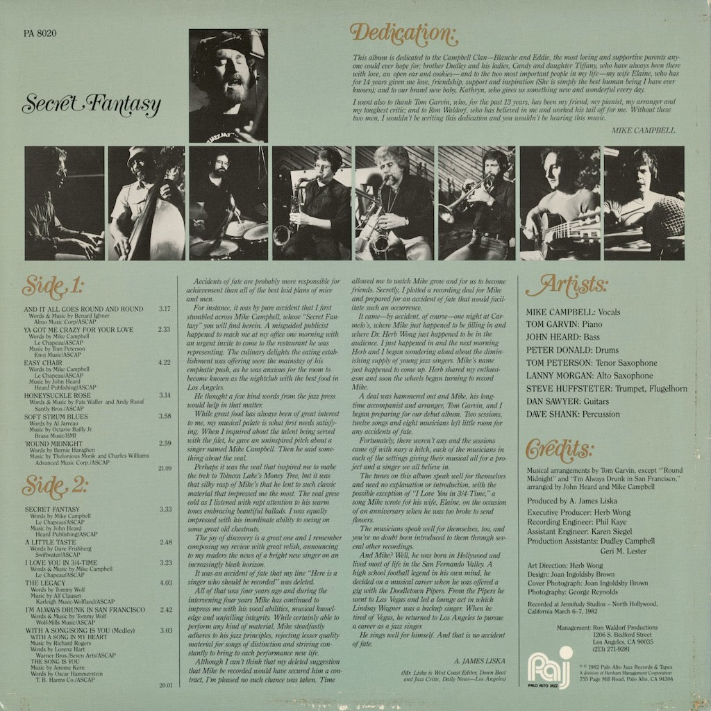Mike Campbell - Secret Fantasy (PA 8020) 1982 US Palo Alto｜中古LP
