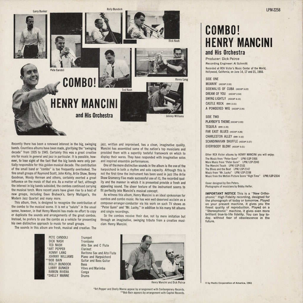 Henry Mancini - Combo! (LPM-2258) 1961 US RCA Victor｜中古LP
