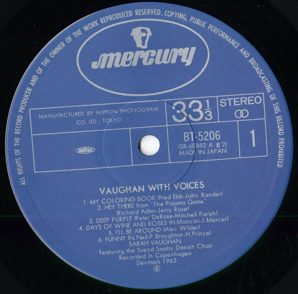 Sarah Vaughan - Sarah Vaughan With Voices (BT-5206) 1978 JPN Mercury｜中古LP