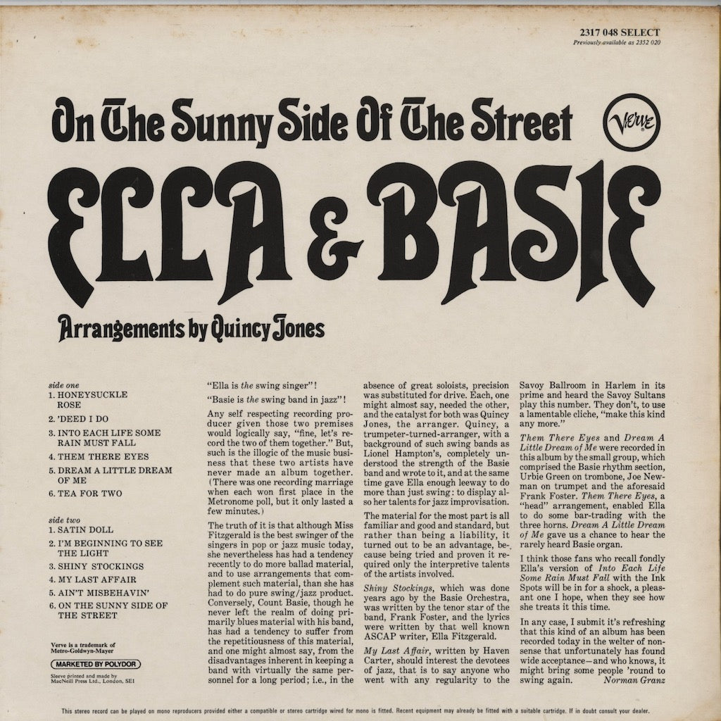Ella Fitzgerald & Count Basie / エラ・フィッツジェラルド　カウント・ベイシー / On The Sunny Side Of The Street (2317 048)