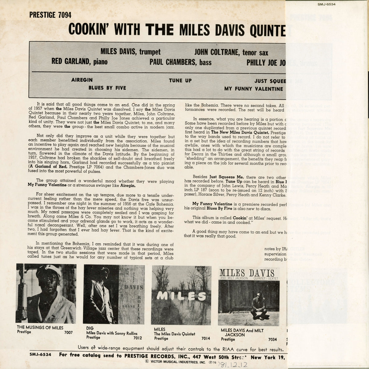 Miles Davis / マイルス・デイヴィス / Cookin' (SMJ-6534M)