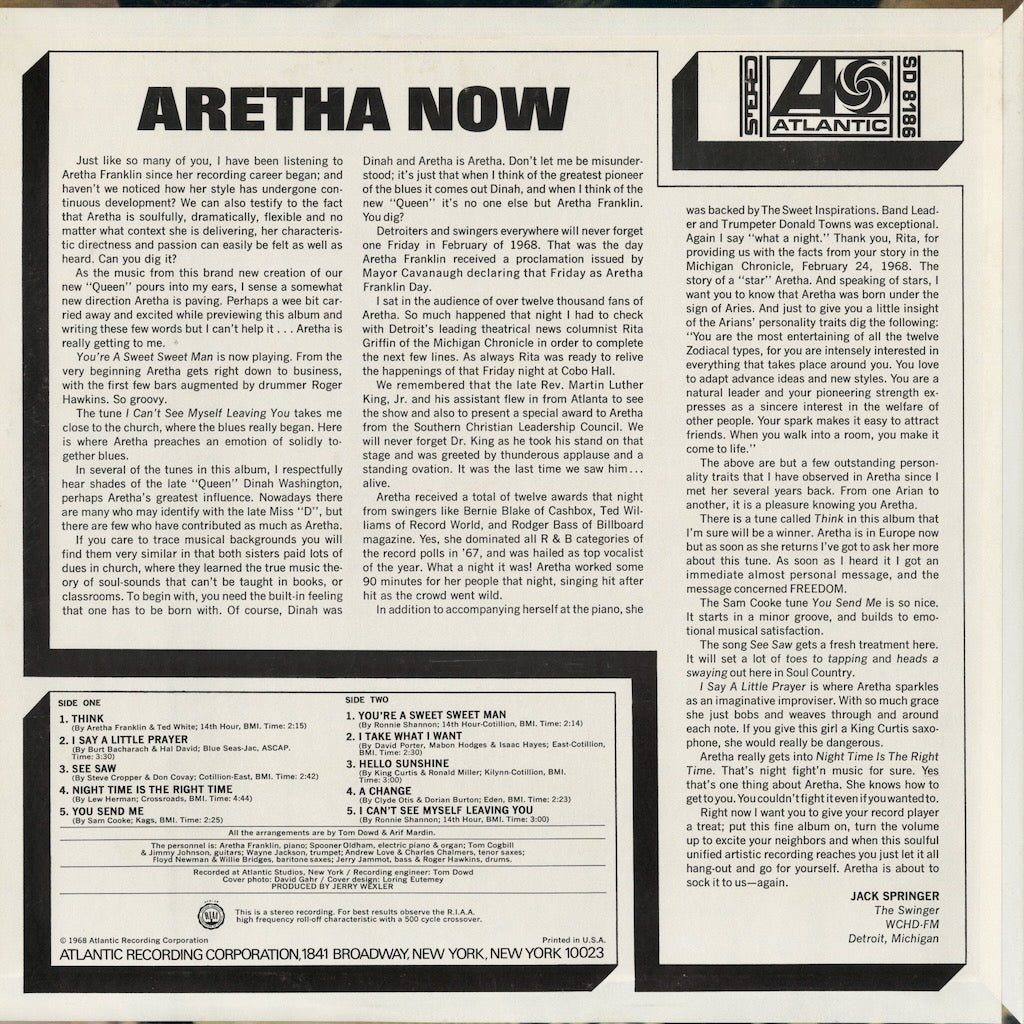 Aretha Franklin / アレサ・フランクリン / Aretha Now (SD 8186)