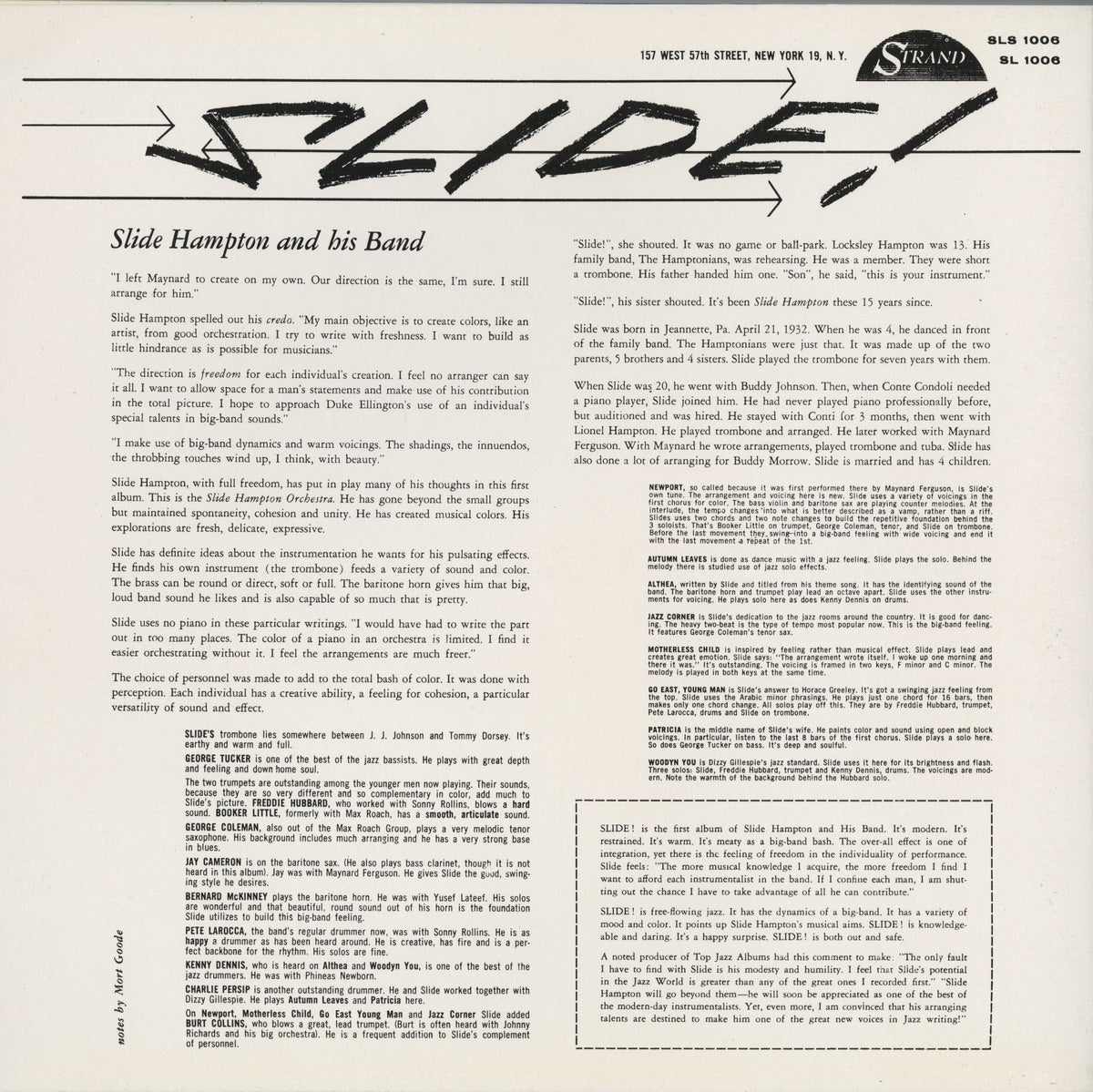 Slide Hampton - And His Horn Of Plenty (SLS 1006) LP 1961 US Strand｜中古LP