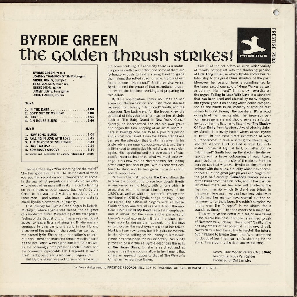 Byrdie Green – The Golden Thrush Strikes! (PR 7503) LP 1966 US Prestige | 中古LP