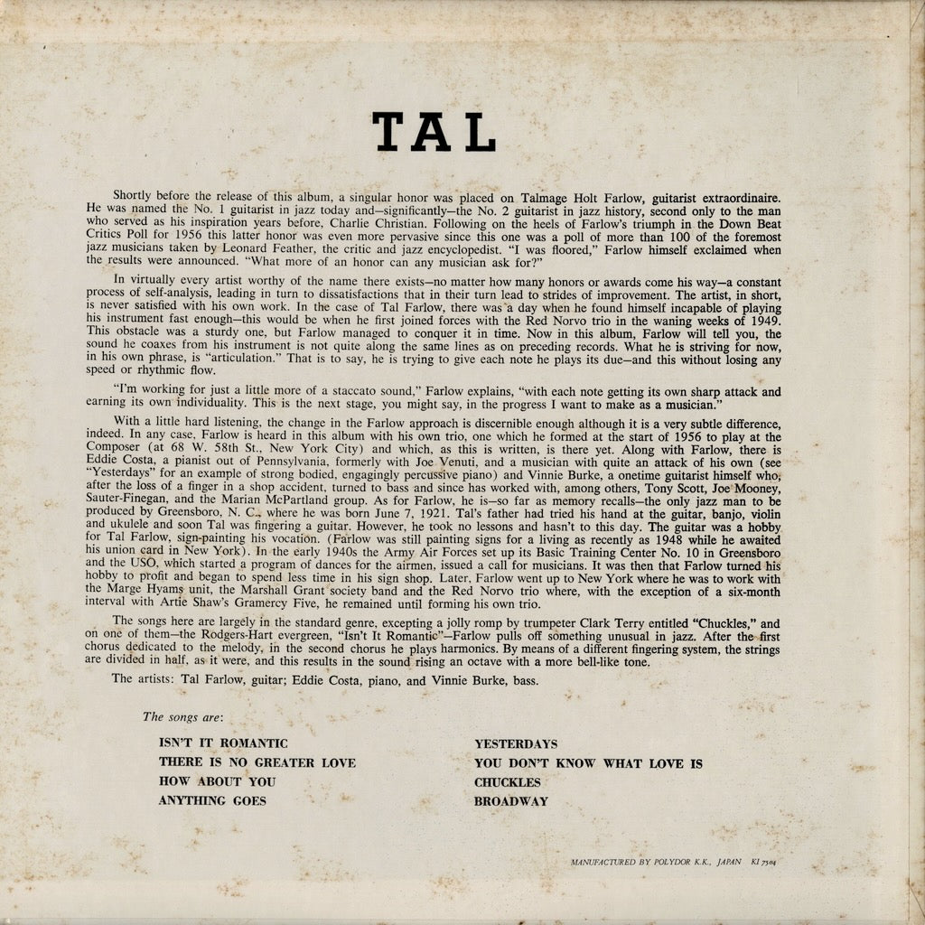 Tal Farlow / タル・ファーロウ / Tal (MV 2565)