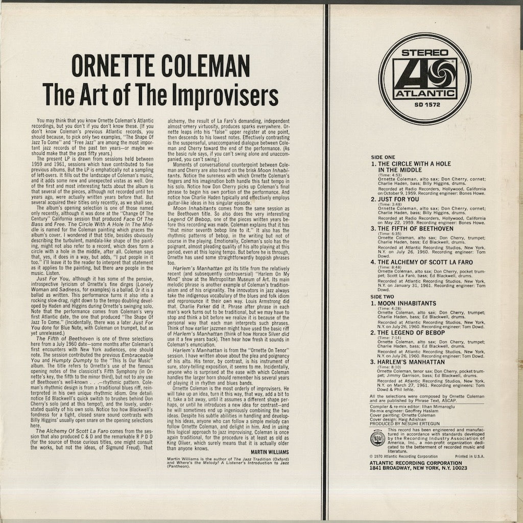 Ornette Coleman / オーネット・コールマン / The Art Of The Improvisers (SD1572)