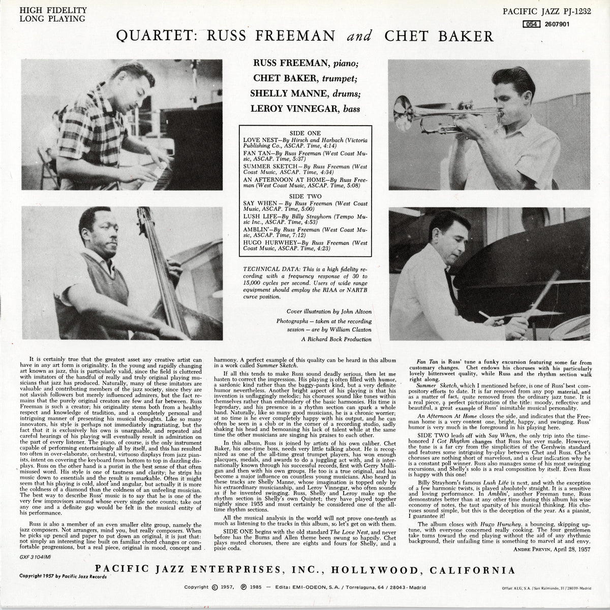 Russ Freeman & Chet Baker / ラス・フリーマン　チェット・ベイカー / Quartet (054 2607901)