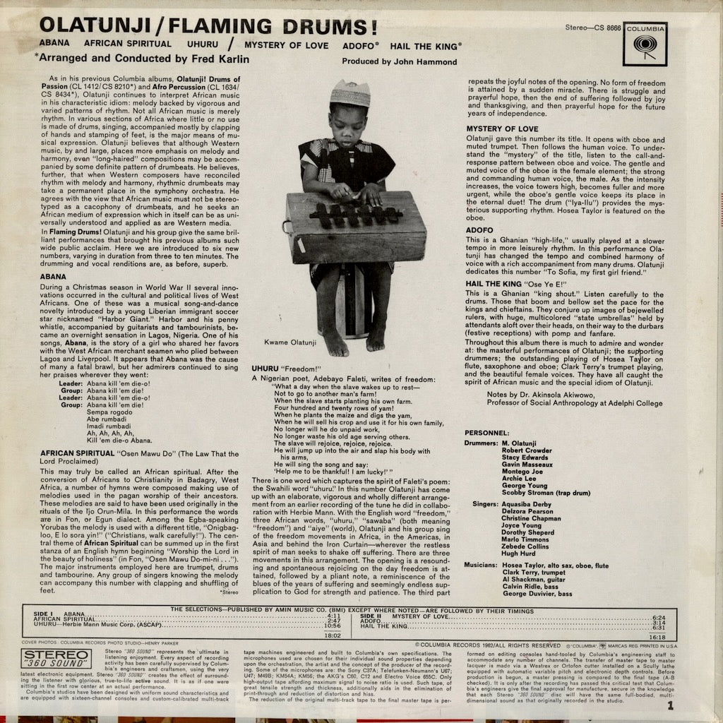 Olatunji - Flaming Drums! (CS 8666) LP 1960's US Columbia｜中古LP
