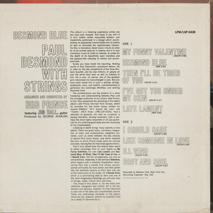 Paul Desmond - Desmond Blue (LSP-2438) LP 1962 US RCA Victor｜中古LP