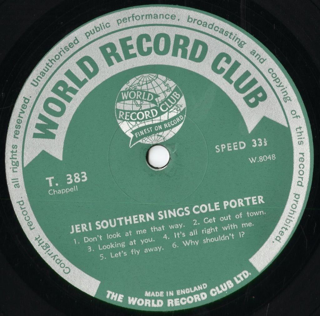 Jeri Southern - Jeri Southern Sings Cole Porter (T. 383) 1964 UK World Record Club｜中古LP