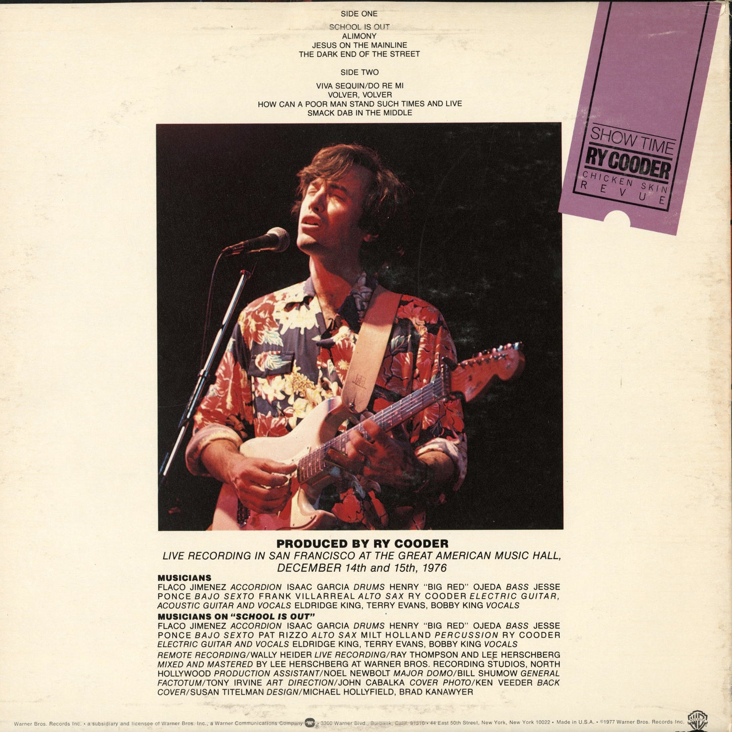 Ry Cooder / ライ・クーダー / Show Time (BS 3059)