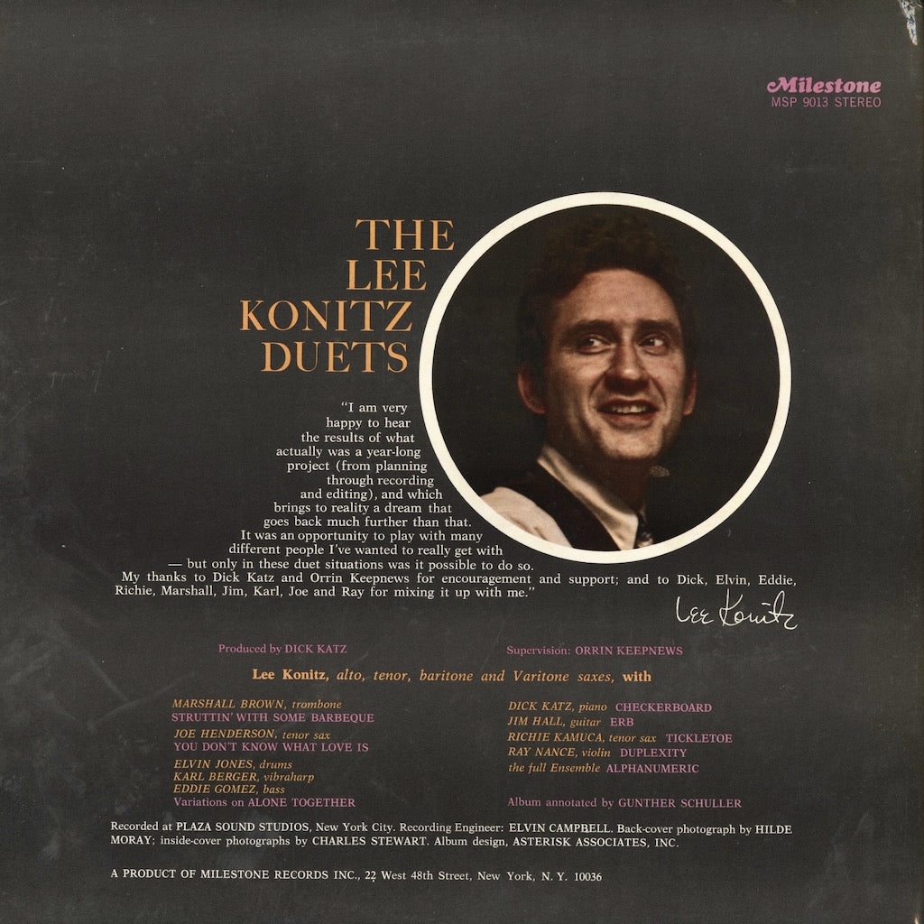 Lee Konitz - Duets (MSP-9013) LP 1970's US Milestone｜中古LP
