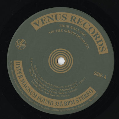 Archie Shepp Quartet - True Ballads (TKJV-19031) LP 1997 JPN Venus｜中古LP