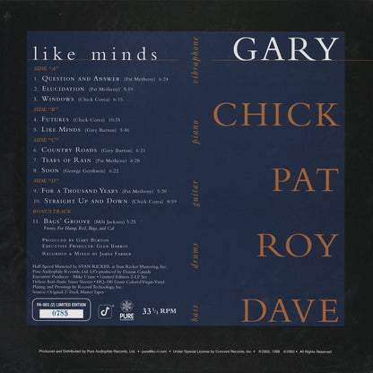 Burton / Corea / Metheny / Haynes / Holland - Like Minds (PA-003) 2LP 180g Blue Vinyl｜中古LP