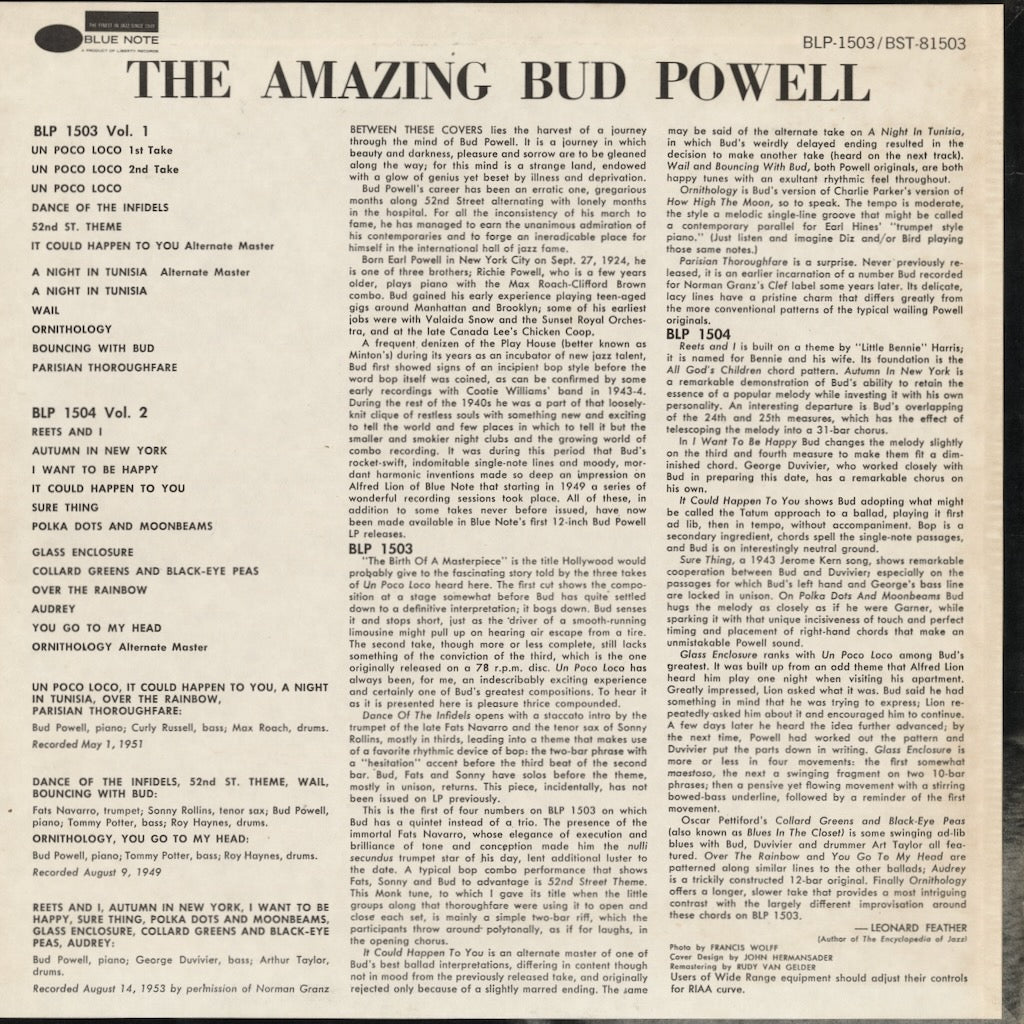 Bud Powell - The Amazing Bud Powell Volume 1 (BST-81503) LP 1973 US Blue Note｜中古LP