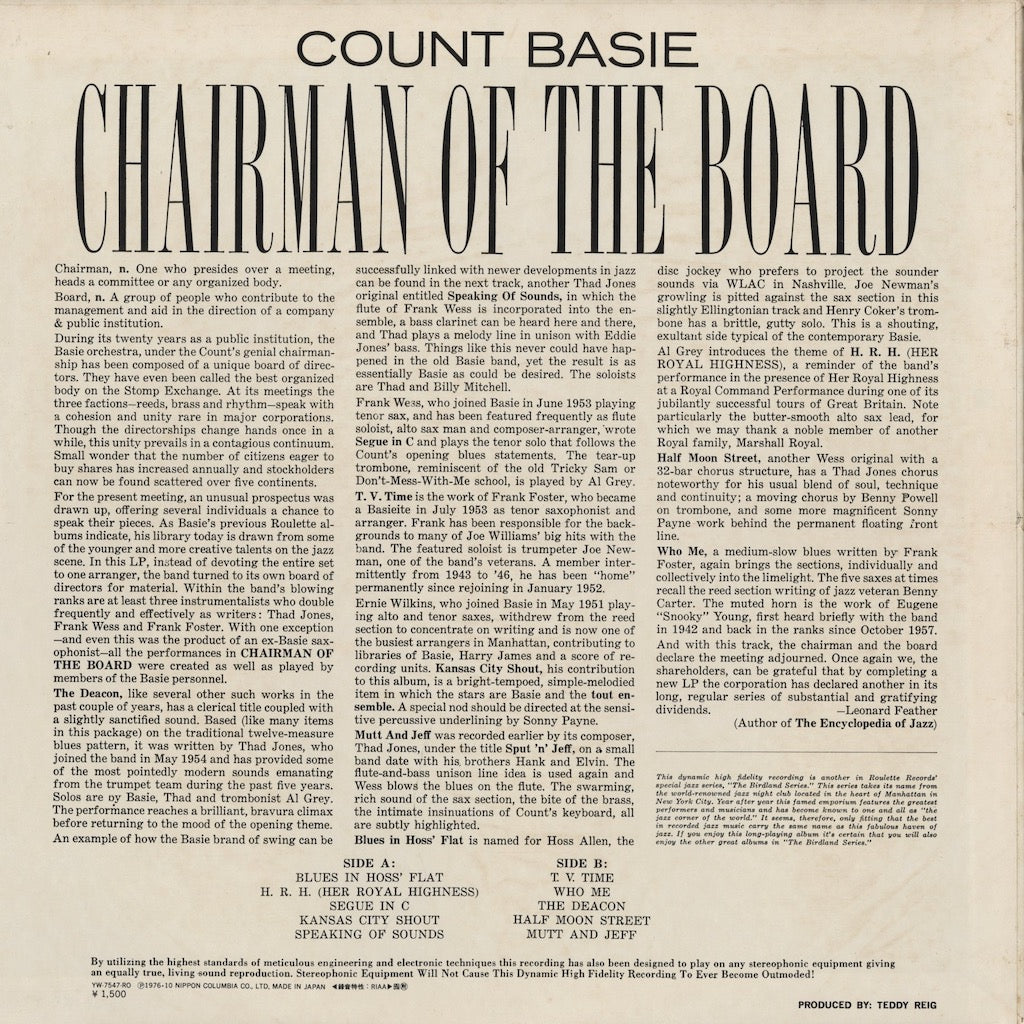 Count Basie / カウント・ベイシー / Chairman Of The Board  (YW-7547-RO)