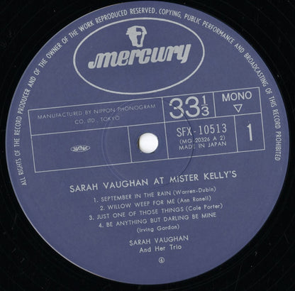 Sarah Vaughan - Sarah Vaughan At Mister Kelly's (SFX-10513) 1977 JPN Mercury｜中古LP