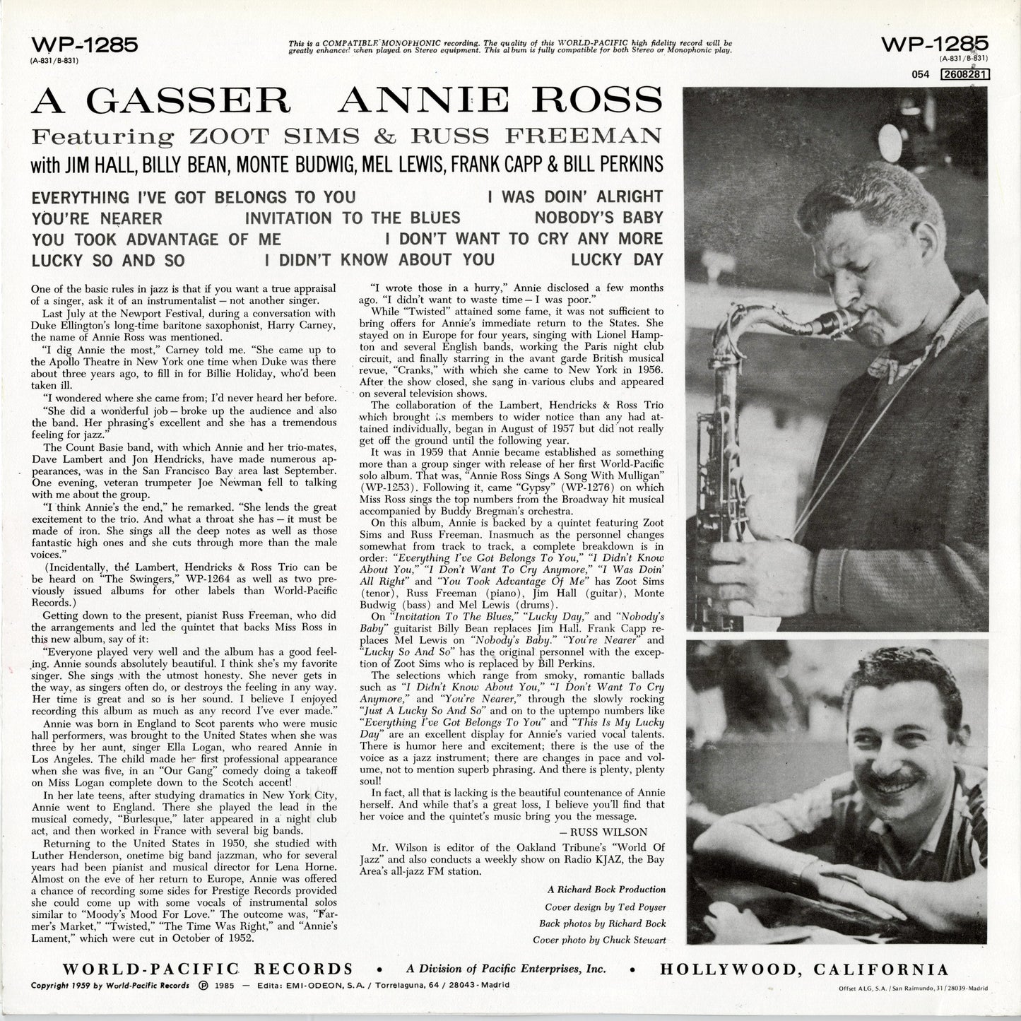 Annie Ross - A Gasser! (WP-1285) LP 1985 SPA World Pacific｜中古LP