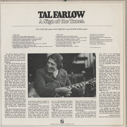 Tal Farlow - A Sign Of The Times (CJ 26) LP 1977 US Concord Jazz｜中古LP