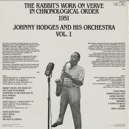 Johnny Hodges And His Orchestra / The Rabbit's Work On Verve - Vol. 1  (2304 447)