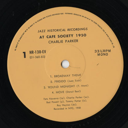 Charlie Parker / チャーリー・パーカー / At The Cafe Society 1950 (HR-138-EV)