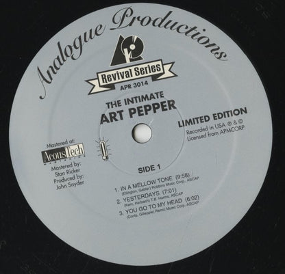 Art Pepper / アート・ペッパー / Intimate Art Pepper (APR 3014)