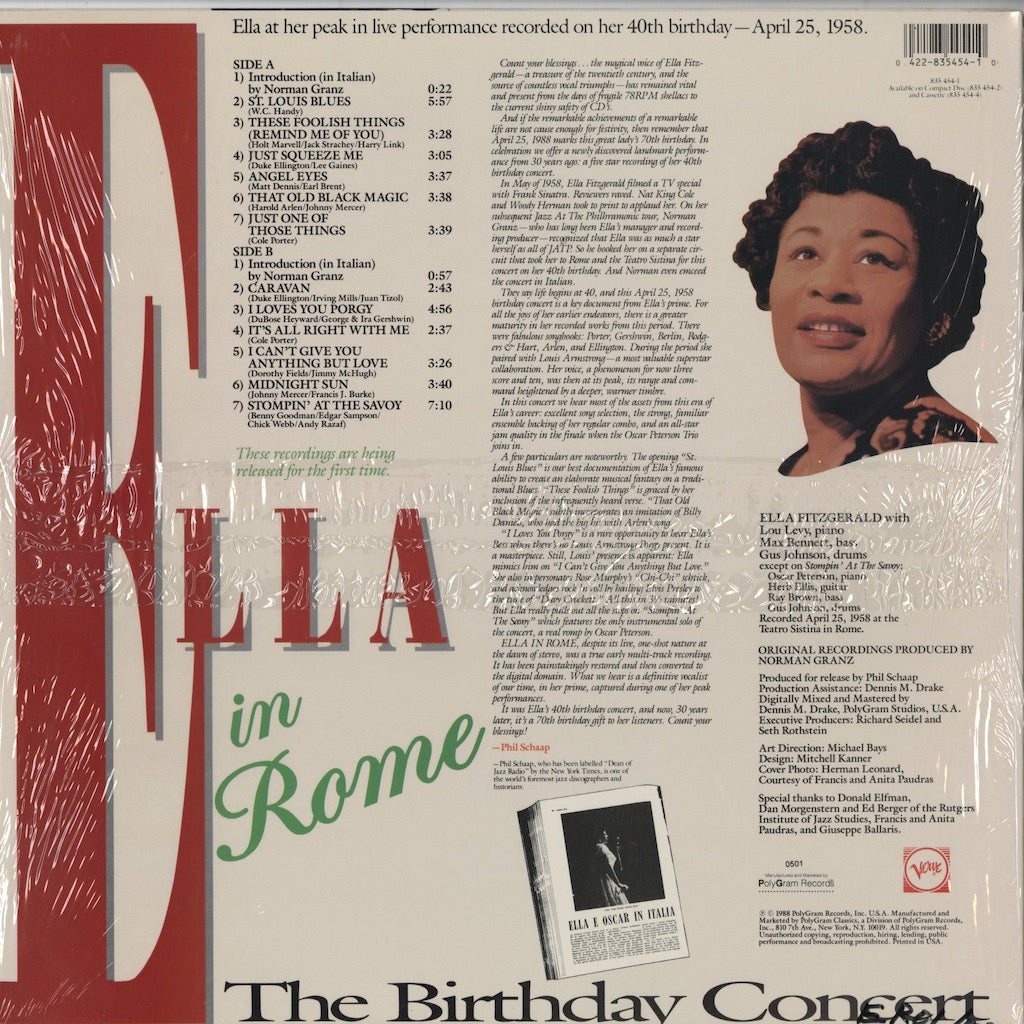 Ella Fitzgerald / エラ・フィッツジェラルド / Ella In Rome (The Birthday Concert) (835 454-2)