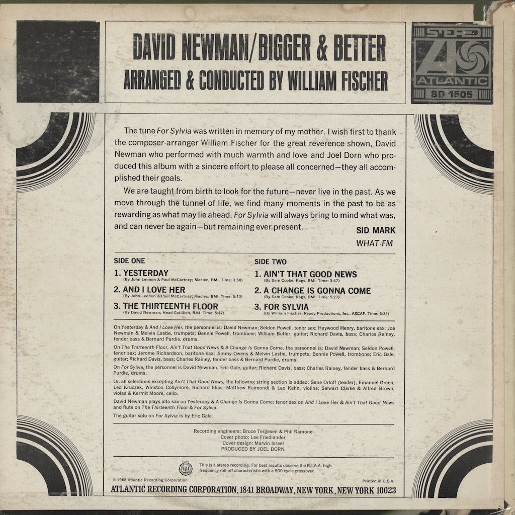 David Newman - Bigger & Better (SD 1505)｜中古LP