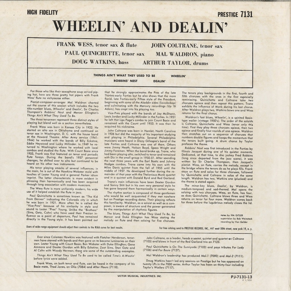 Frank Wess, John Coltrane, Paul Quinichette, Mal Waldron, Doug Watkins, Arthur Taylor / Wheelin' & Dealin' (PJ-13-7131)