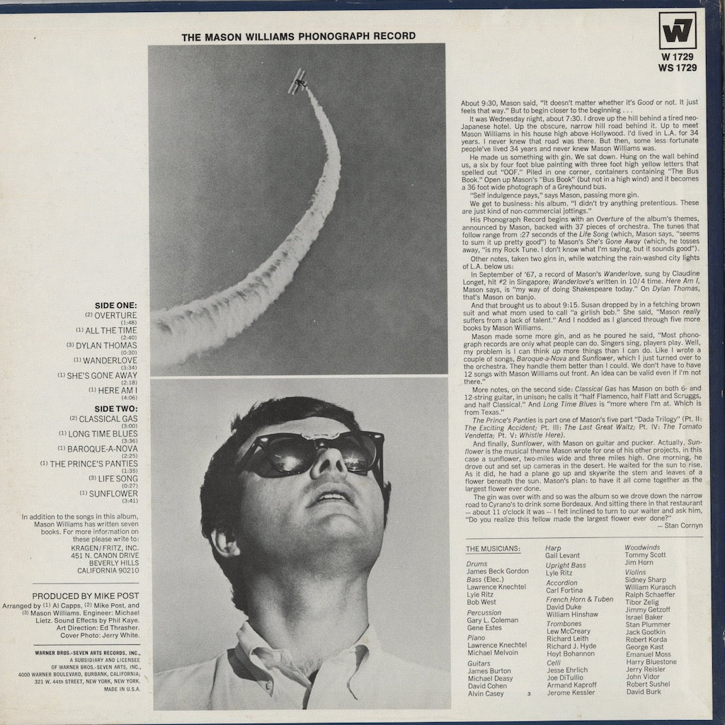 Mason Williams - The Mason Williams Phonograph Record (WS 1729) LP 1968 US Warner Bros.｜中古LP