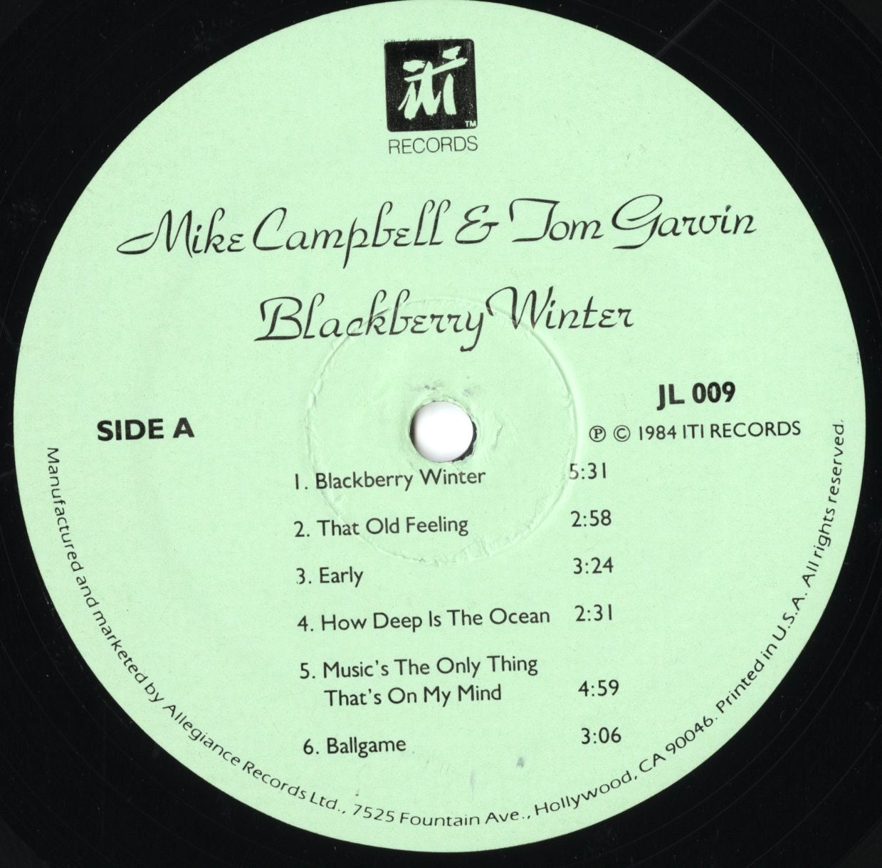 Mike Campbell & Tom Garvin / マイク・キャンベル / Blackberry Winter (JL009)